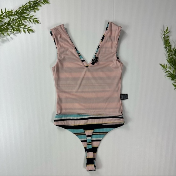 AFRM Moodi Striped V-Neck Bodysuit Size XS - Picture 9 of 11